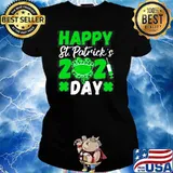 HAPPY ST PATRICKS DAY 2021 SHAMROCK FACE MASK WITH COVID19 SHIRT Ladies tee