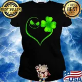 Heart Shamrock And Jack Skeleton Happy St Patrick’s Day Ladies tee
