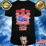 I Am Racing Fan I Say God Bless America I Drink Beer Eat Meat And Salute Our Flags Thank Our Troops I Don’t Care Leave American Flag Purple Car Shirt