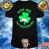 Kiss Me I’m Face Mask Clover Vaccinated St. Patrick’s Day Shirt