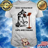 BLACK CAT EASILY DISTRACTED BY CATS AND VIOLINS SHIRT