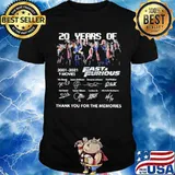 20 Years Of 2001 2021 9 Movies Fast And Furious Signature Thank You For The Memories shirt