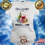 Oh Look It’s Baseball And Wine Oclock Flowers Shirt Ladies tee