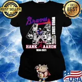 The Hank Aaron 1934 2021 Braves World Series Champions Signature Ladies tee