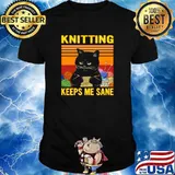 Black Cat Knitting Keeps Me Sane Vintage shirt
