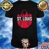 St. Louis Baseball STL Skyline Novelty Cardinal Red Ball Shirt
