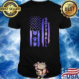 Proud Softball Dog And Beer American Flag Hologram Shirt