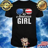 ALL AMERICAN GIRL USA Flag Patriotic Sunglasses T-Shirt