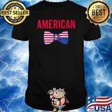 America July 4th US Flag Bow Tie Patriotic T-Shirt