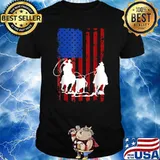 American Flag Team Roping Horse 4th Of July Patriotic T-Shirt