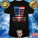 Disc Golf Basket American USA flag sunflower 4th of July T-Shirt