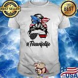 Fire Wife Life Firefighter's Wife 4th of July Messy Bun T-Shirt