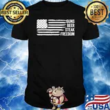 Guns Beer Steak Freedom American FLag T-Shirt