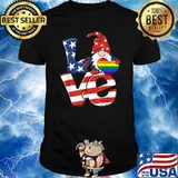 Love Gnome USA Flag 4th of July LGBT Heart Pride Day T-Shirt