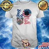 LOVE Pride American Independence Day July 4th Pitbull Dog Flower T-Shirt