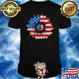 PEACE SUNFLOWER American Freedom USA Flag 4th of July T-Shirt