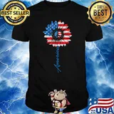 PEACE SUNFLOWER American Freedom USA Flag T-Shirt