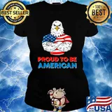 Proud To Be An American Patriotic 4th of July Eagle US Flag T-Shirt Ladies tee