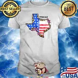 Texas State Map Leopard Print American Flag 4th Of July T-Shirt