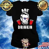 Abe Drinkin Lincoln Sunglasses American Flag T-Shirt Ladies tee