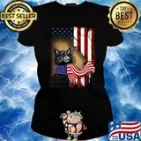 Cat American Flag Shirt Ladies tee