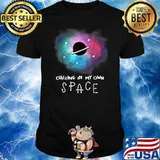 Chilling In My Own Space Planets Celestial UFO Universe Galaxy Stars Saturn Sky T-Shirt