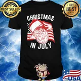 Christmas In July Hipster Santa 4th of July T-Shirt