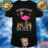 Christmas In July Pink Flamingo Flower T-Shirt