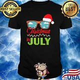 Christmas in July Santa Hat Sunglasses Summer Vacation Shirt