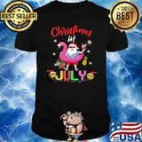 Christmas in July Santa Hawaiian flamingo Summer Beach Shirt