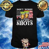 Don't Worry I've Had Both My Shots Funny Two Shots Tequila American Flag T-Shirt