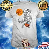 Halloween Dinosaur T Rex Skeleton Scary Blood Moon T-Shirt