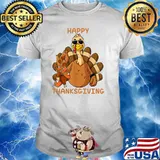 Happy Thanksgiving Turkey Throwing Food T-Shirt