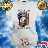 I Like Cat And Ukulele And MAybe 3 People American Flag Shirt Ladies tee