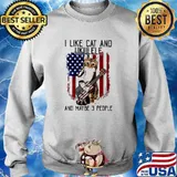 I Like Cat And Ukulele And MAybe 3 People American Flag Shirt Sweater