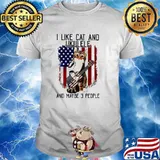 I Like Cat And Ukulele And MAybe 3 People American Flag Shirt