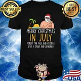 Merry Christmas In July Forget The Milk And Cookies Give A Drink And Sunshine Santa Beach Cocktail Summer Xmas T-Shirt
