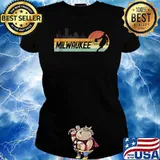 Milwaukee WI Cityscape Retro Sun Basketball Vintage Shirt Ladies tee