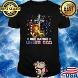 One Nation Under God Lion Cross American Flag 4th Of July T-Shirt