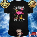 Pink Flamingo in Santa Hat Christmas In July Shirt Girl Shirt