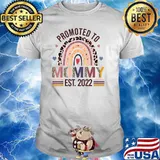 Promoted To Mommy Again EST 2022 Boho Leopard Rainbow T-Shirt