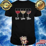 Red Wine Blue Wine Glasses USA Flag 4th of July Patriotic T-Shirt