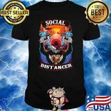Social distancer motorcycle skull shirt