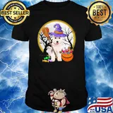 White Moon And Little Witch Husky Witch Halloween Shirt