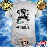Writer lifr messy bun girl shirt