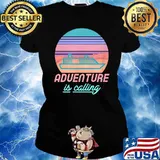 Adventure is Calling Cruise ship sailing on sea & sunset T-Shirt Ladies tee