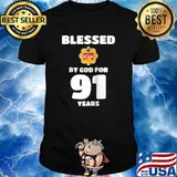 Blessed by God for 91 Years 91st Birthday Raglan Baseball T-Shirt