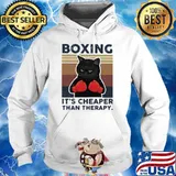 Boxing It's Cheaper Than Therapy Cat Vintage Shirt Hoodie
