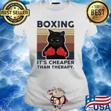 Boxing It's Cheaper Than Therapy Cat Vintage Shirt Ladies tee
