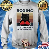 Boxing It's Cheaper Than Therapy Cat Vintage Shirt Sweater